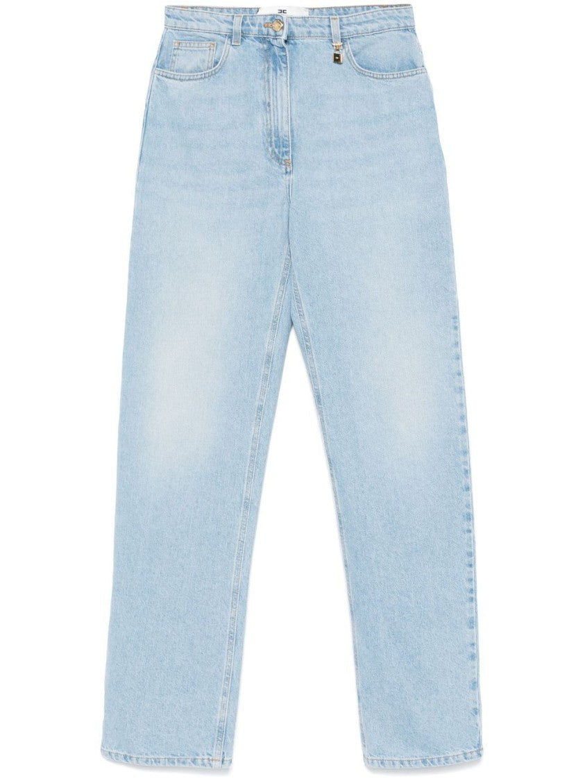 Elisabetta Franchi High-Waisted Light Blue Straight-Leg Jeans