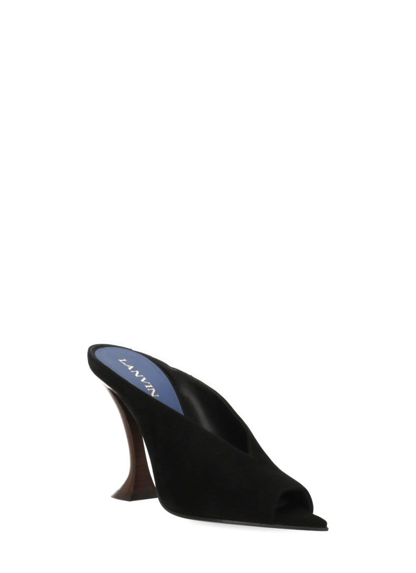 Lanvin Black Suede Heel Shoes With Arrowhead Brown Heel
