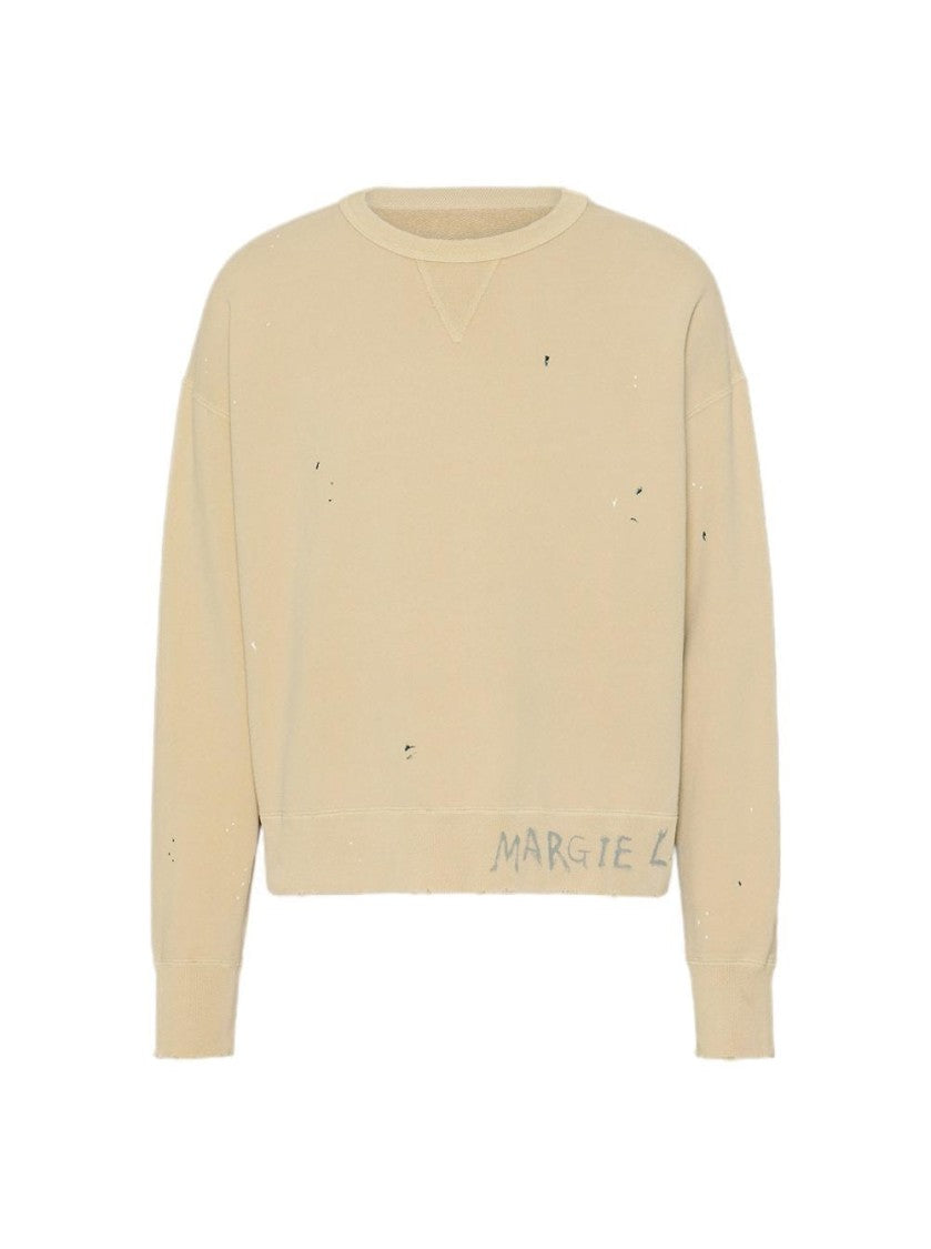 Maison Margiela Beige Distressed Paint Splatter Sweatshirt