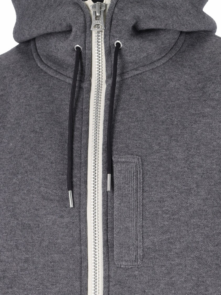 Sacai Grey Zip-Up Cotton-Blend Hoodie
