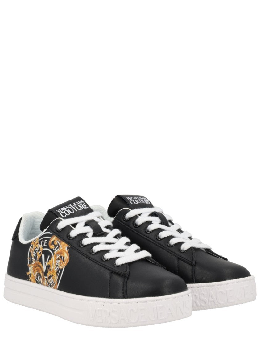 Versace Jeans Couture Wave Low-Top Smooth Gold Logo Leather Sneakers