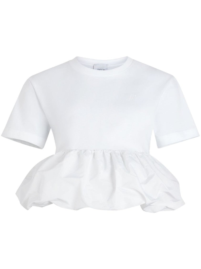 Patou White Crew Neck T-Shirt With Ruffle Hem