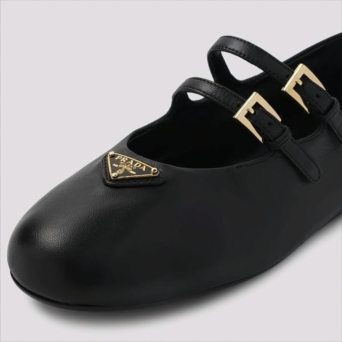 Prada Rounded Toe Black Lambskin Flat Shoes