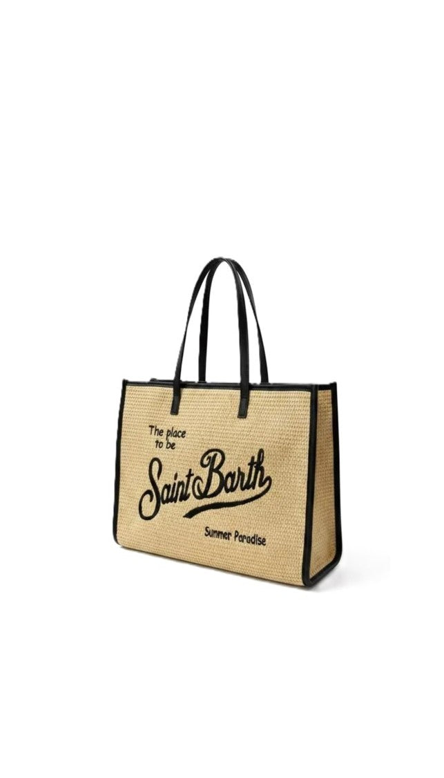 Mc2 Saint Barth Structured Woven Tote Bag With Black Trim