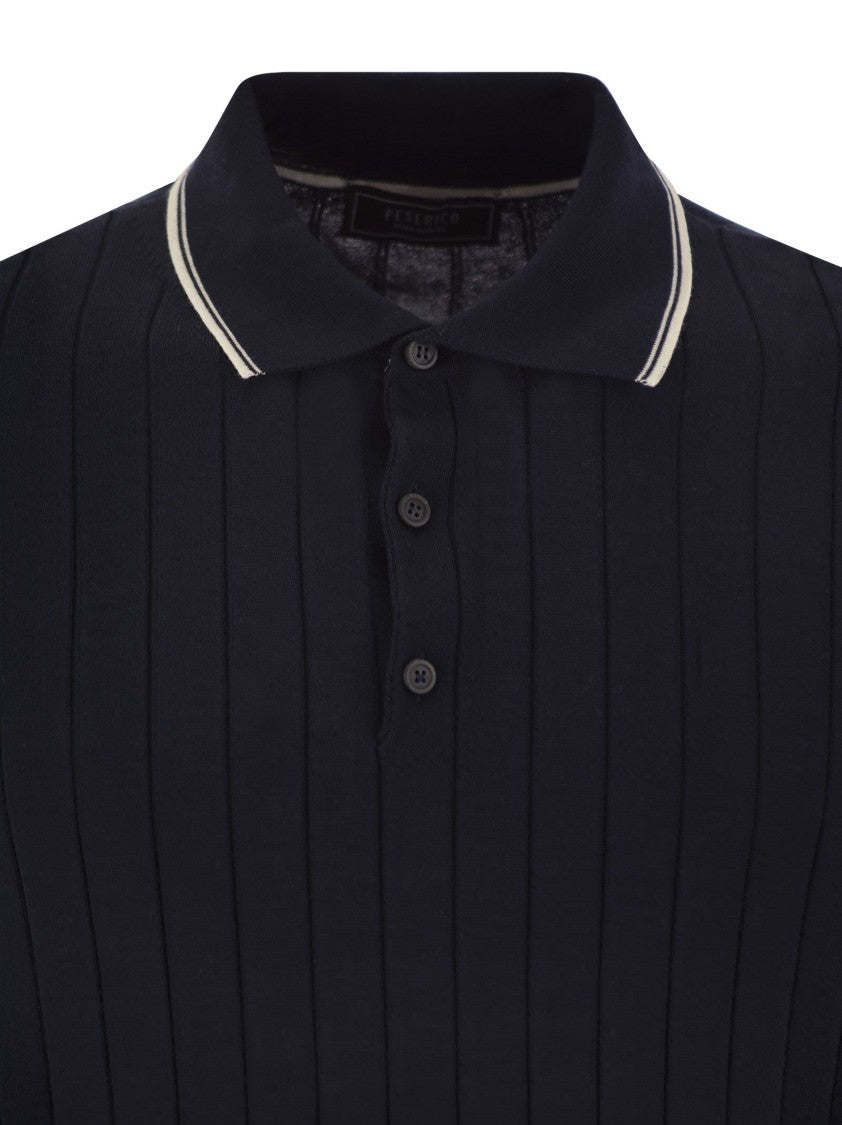 Peserico Polo Shirt In Pure Cotton Crepe Yarn