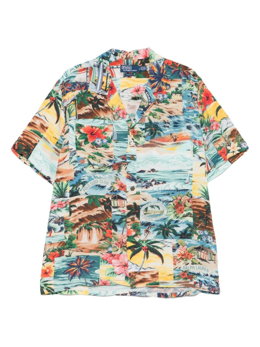 Polo Ralph Lauren Light Blue Short-Sleeved Shirt With Tropical Print