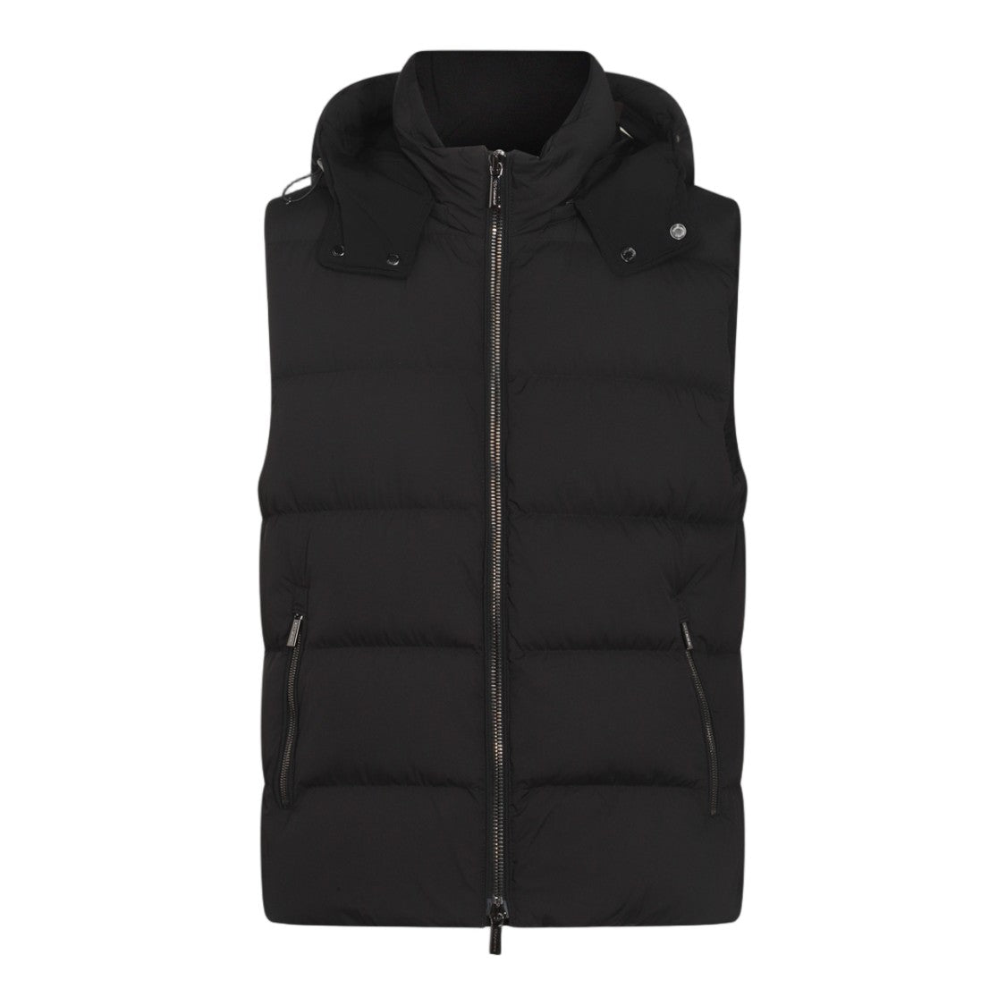 Moorer Padded Sleeveless Vest With High Collar And Detachable Hood