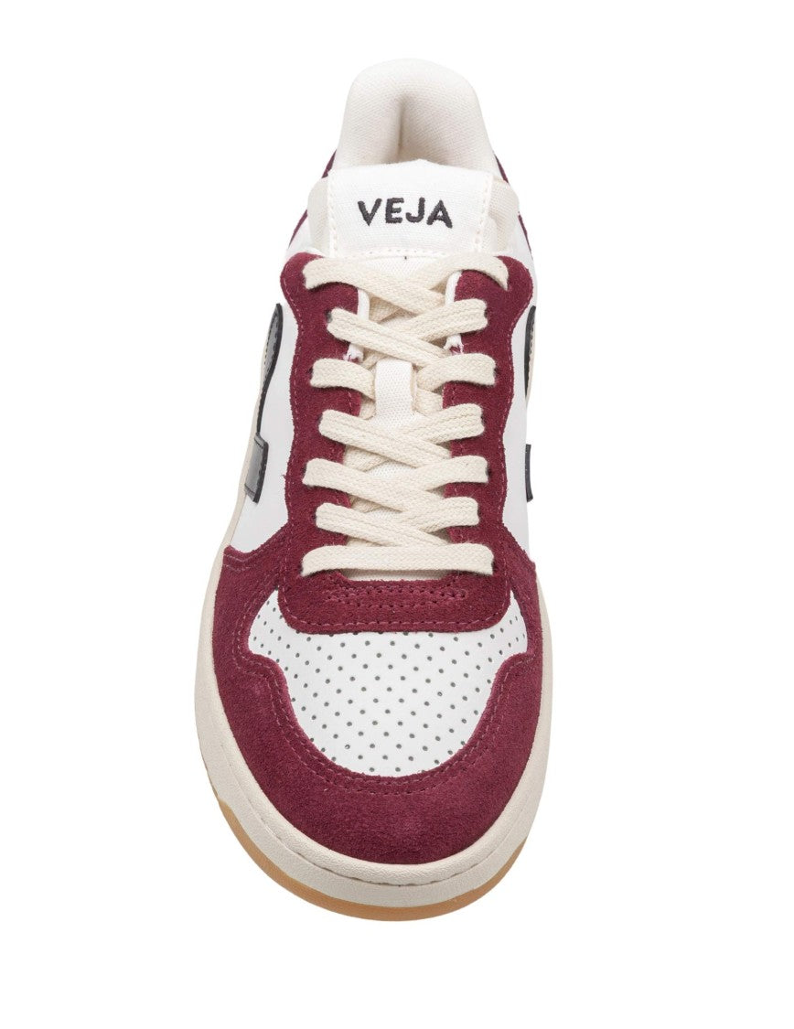 Veja V-10 Leather Sneakers In Burgundy And White