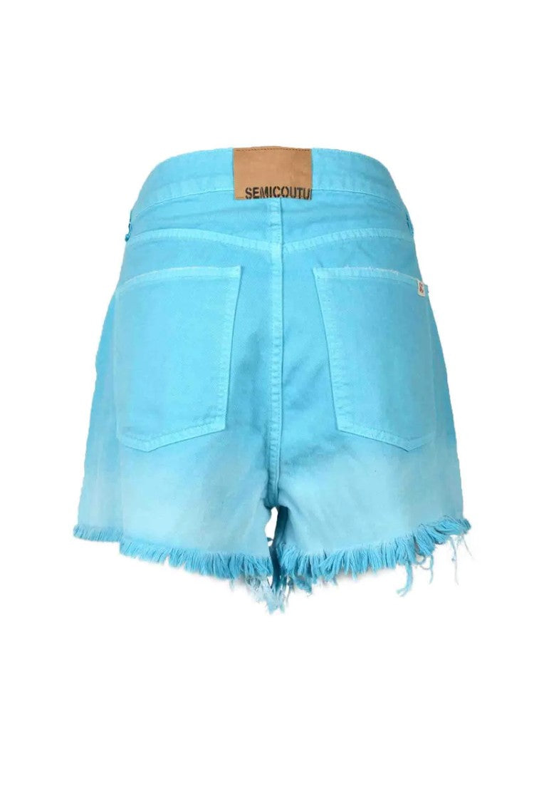 Semi Couture Light Blue Frayed Cotton Shorts
