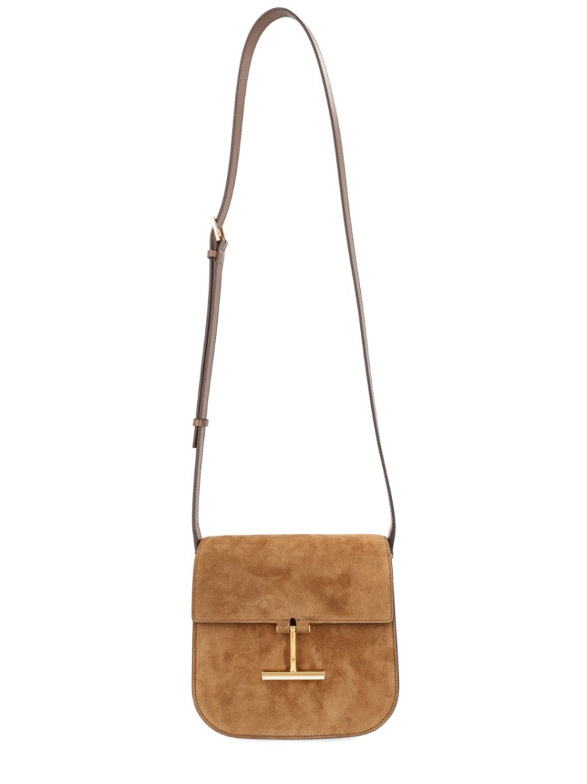 Tom Ford Neutrals Mini Tara Suede Clasp Shoulder Bag
