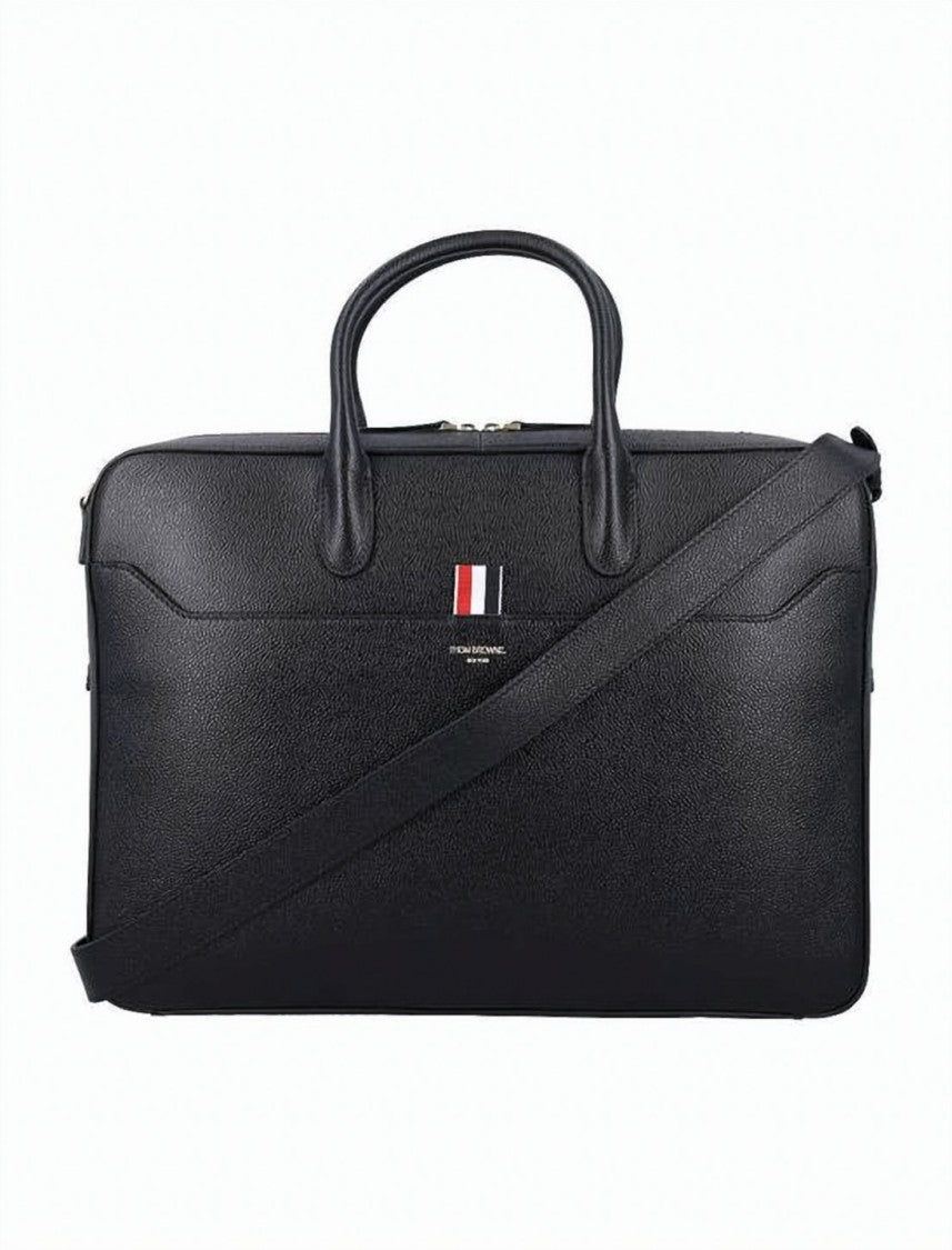 Thom Browne Textured Calf Leather Shoulder Bag With Tri-Color Stripe