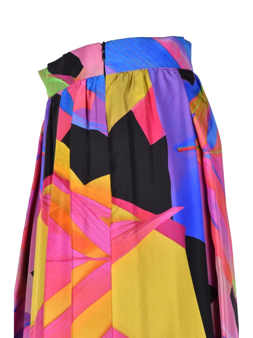 Sara Roka Multicolor Abstract Pattern Tulle Underskirt Silk Maxi Skirt
