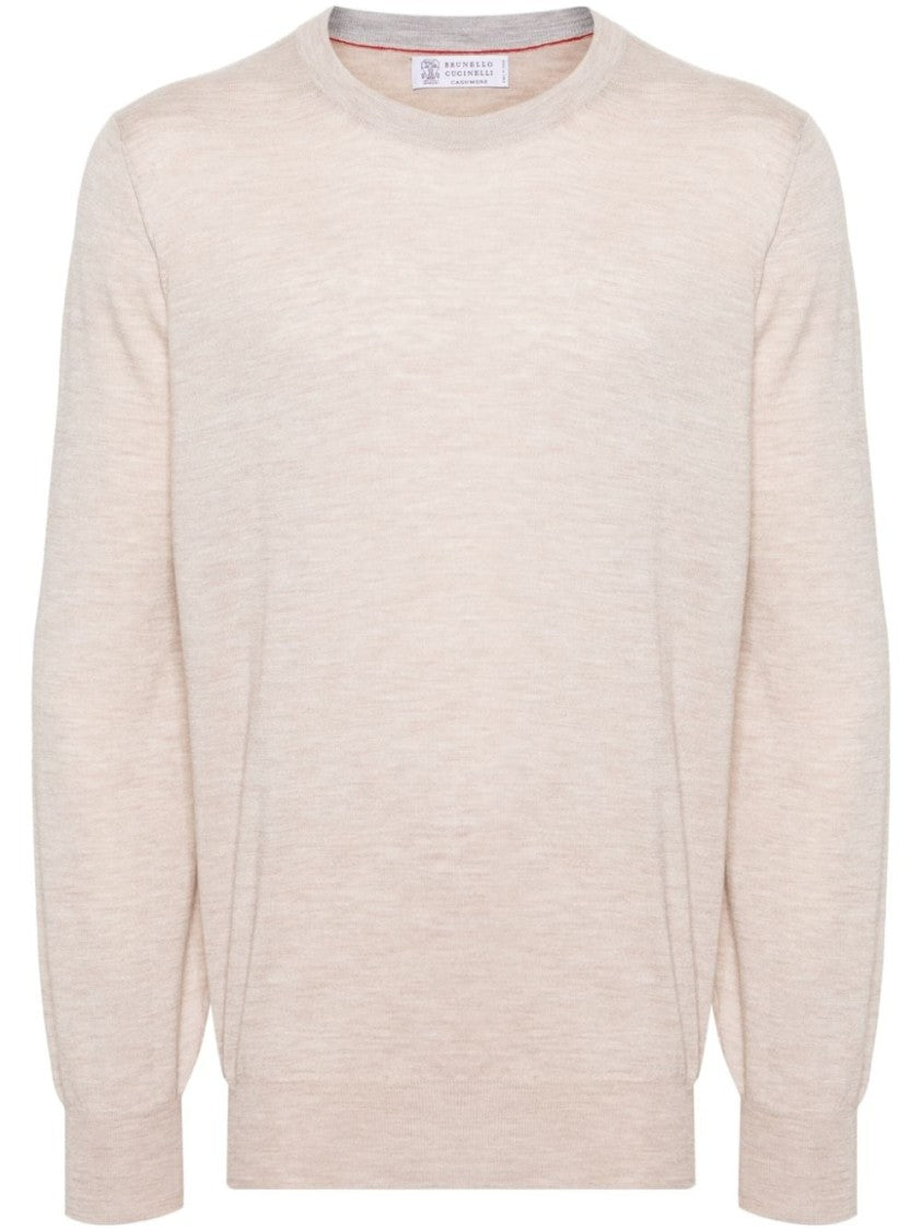 Brunello Cucinelli Beige Ribbed Finishes Wool-Cashmere Sweater