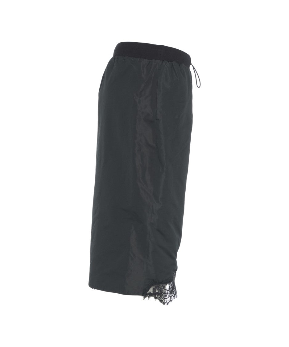 Pinko Asymmetrical Black Skirt With Lace Trim And Adjustable Waistband