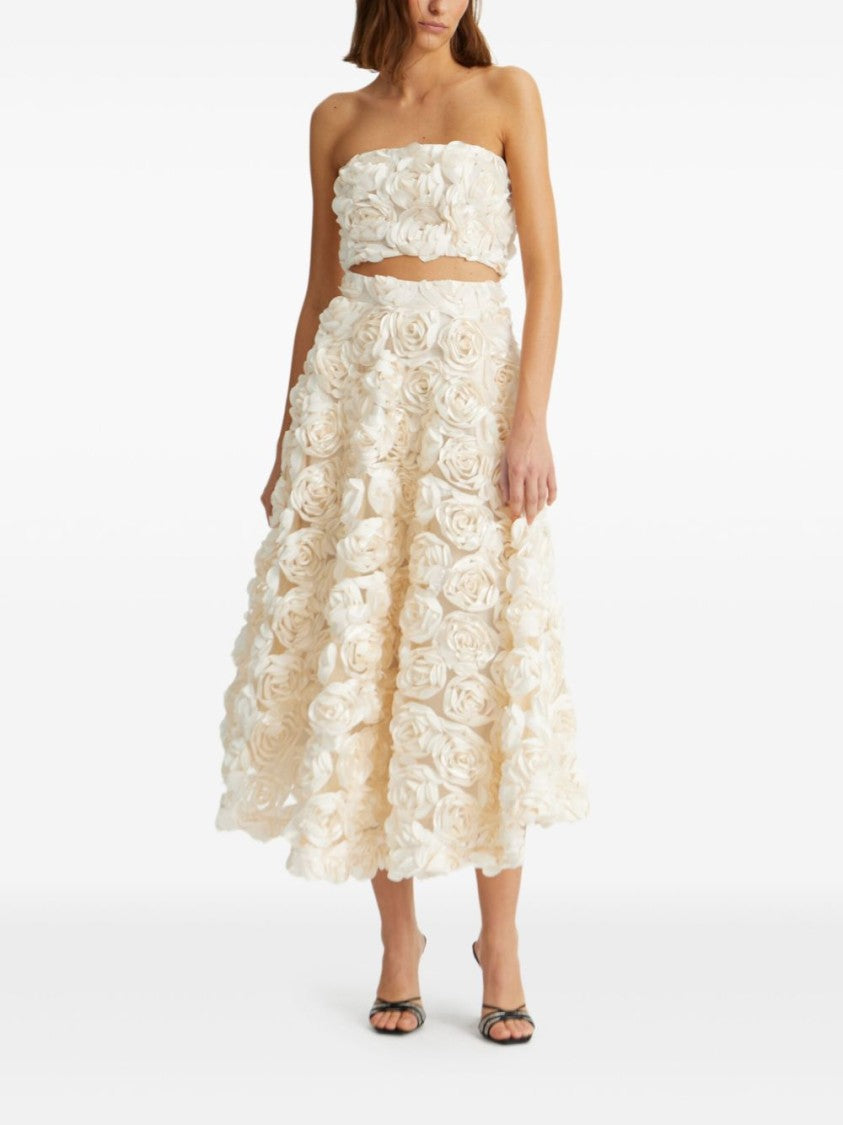 Rotate Strapless Crop Top With 3D Floral Appliqués