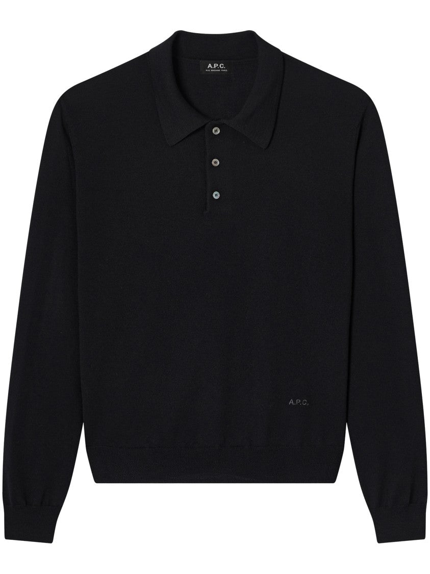 A.P.C. Polo Riou Virgin Wool Long-Sleeve Polo Shirt