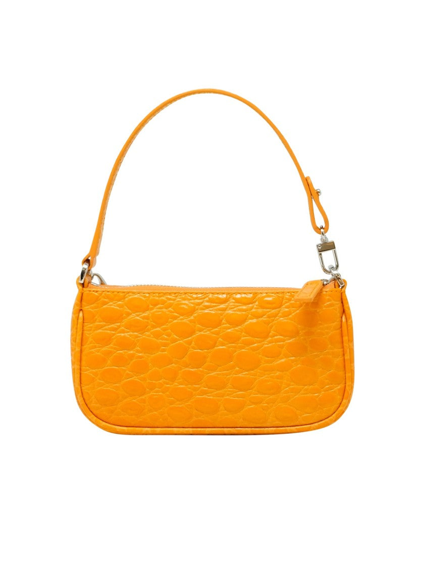 By Far Mini Rachel Orange Croco Leather Handbag