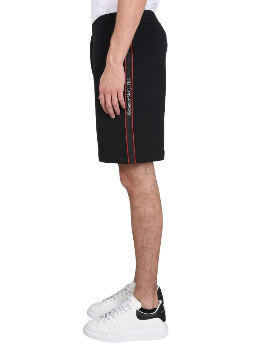 Alexander Mcqueen Selvedge Logo Band Cotton Bermuda Shorts