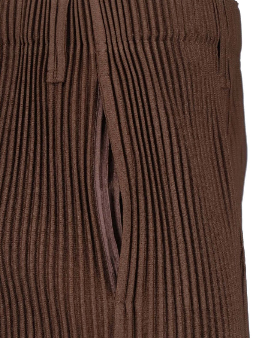 Homme Plissé Issey Miyake Brown Pleated Elastic Waist Straight-Leg Pants