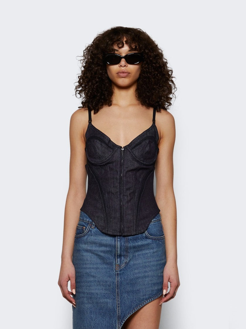 Mugler Corset Denim Top Raw Blue And Black