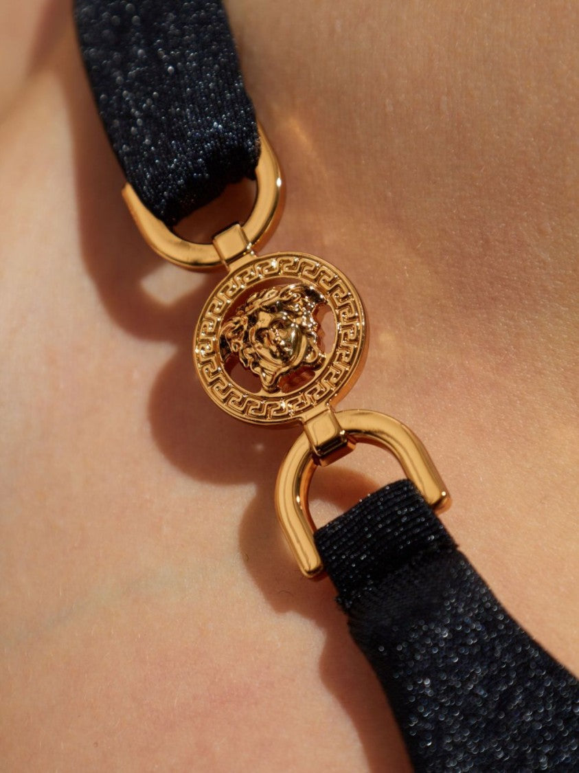 Versace Ruched One-Piece Swimsuit With Gold Medusa Emblem