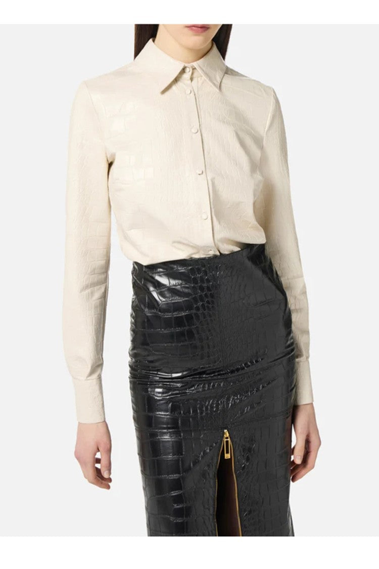 Elisabetta Franchi Milk Embossed Coconut-Print Leather-Effect Polyurethane Shirt