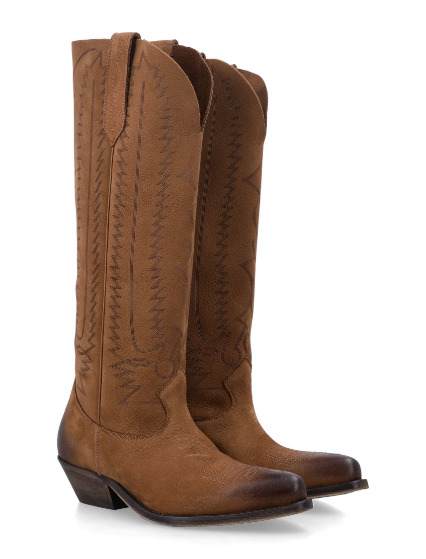 Golden Goose Wish Star High Decorative Stitch Western Leather Boots