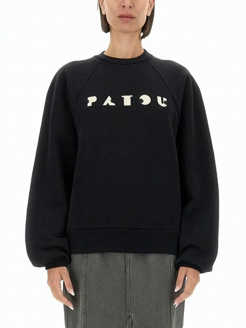 Patou Long-Sleeve Cotton Top With Puffed Sleeves And Graphic Detail