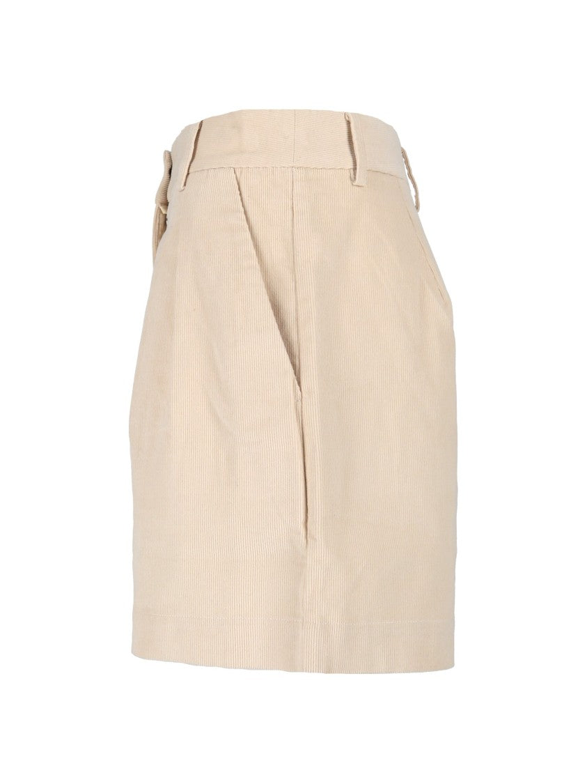 Mc2 Saint Barth Cream Aya Pleated Corduroy Mini Shorts