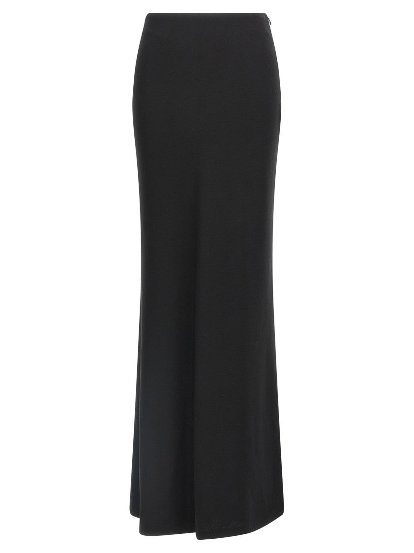 Alessandra Rich Fluid Black Silk Crepe Maxi Skirt With Lined Elegance