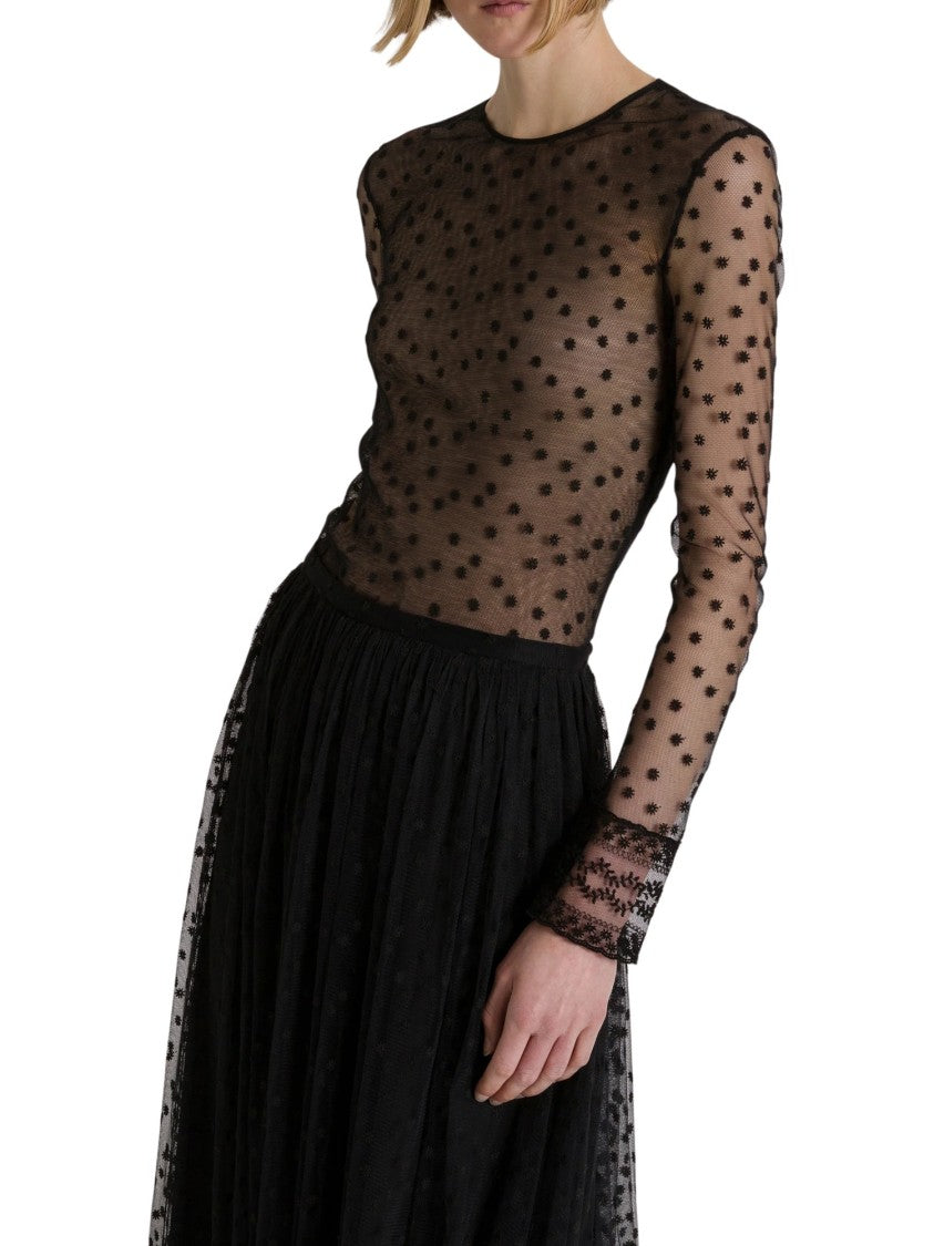 Alberta Ferretti Midi Skirt With Gathered Layers And Polka Dot Sheer Overlay