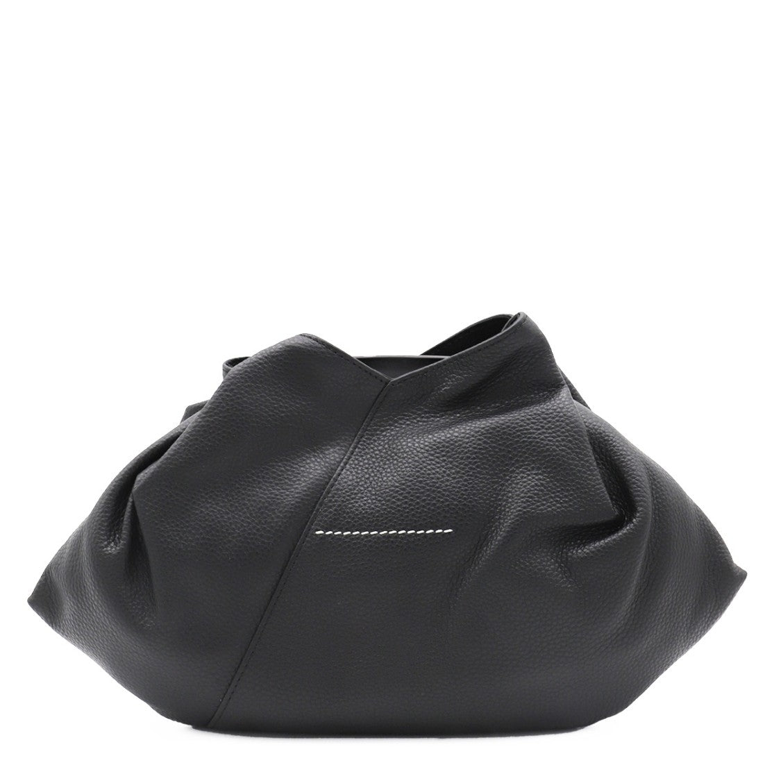 Mm6 By Maison Margiela Gathered Black Leather Top Handle Bag