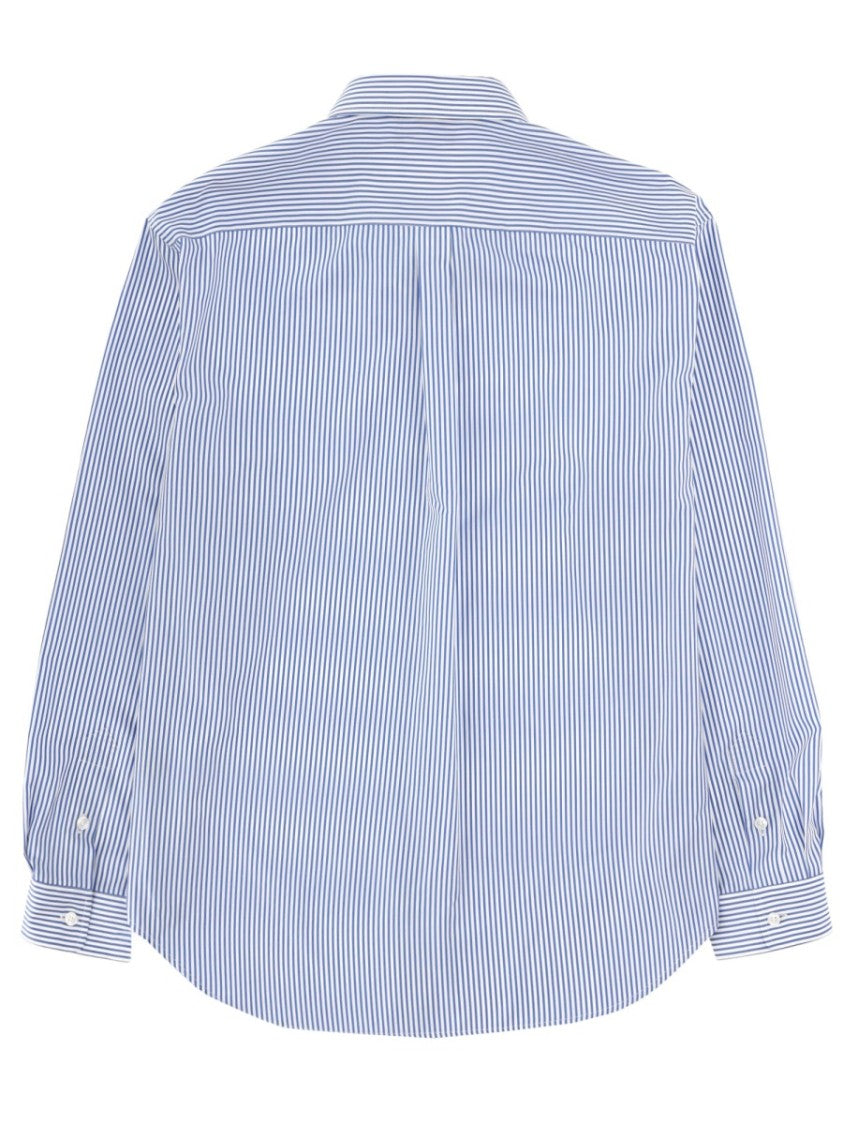 Balmain Blue Vertical Stripes Embroidered Shirt