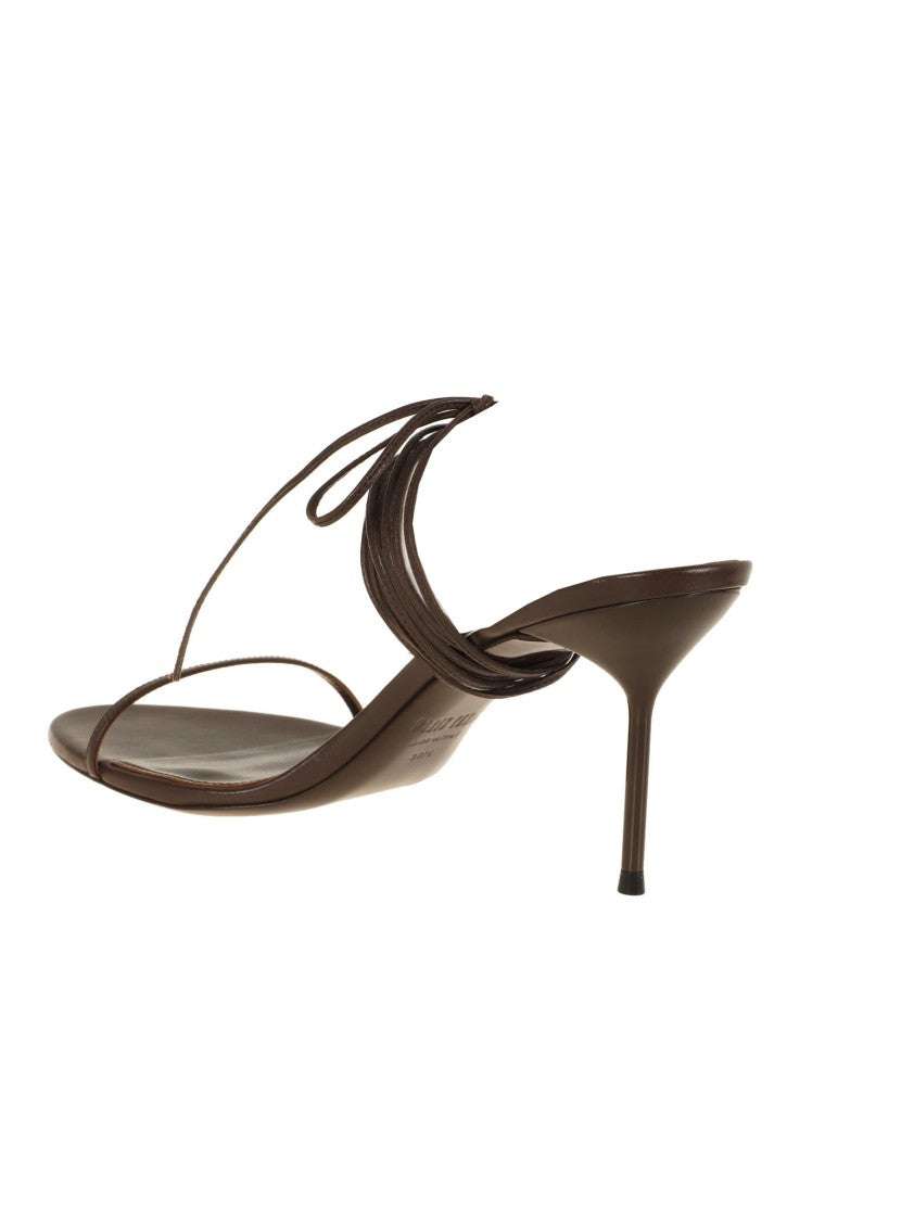 Paris Texas Brown Lace-Up Sandals With Stiletto Heel And Ankle Wrap