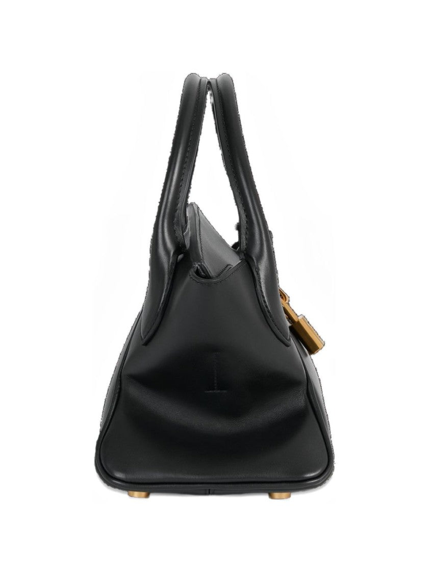 Balmain Star-Shaped Black Leather Handbag With Gold Accents