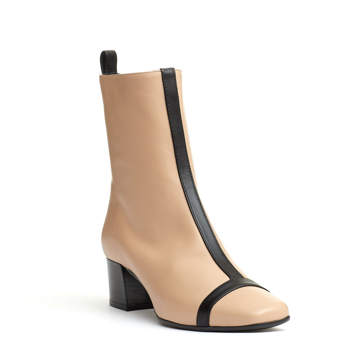 Carel Paris Beige And Black Leather Ankle Boot 40Mm Heel