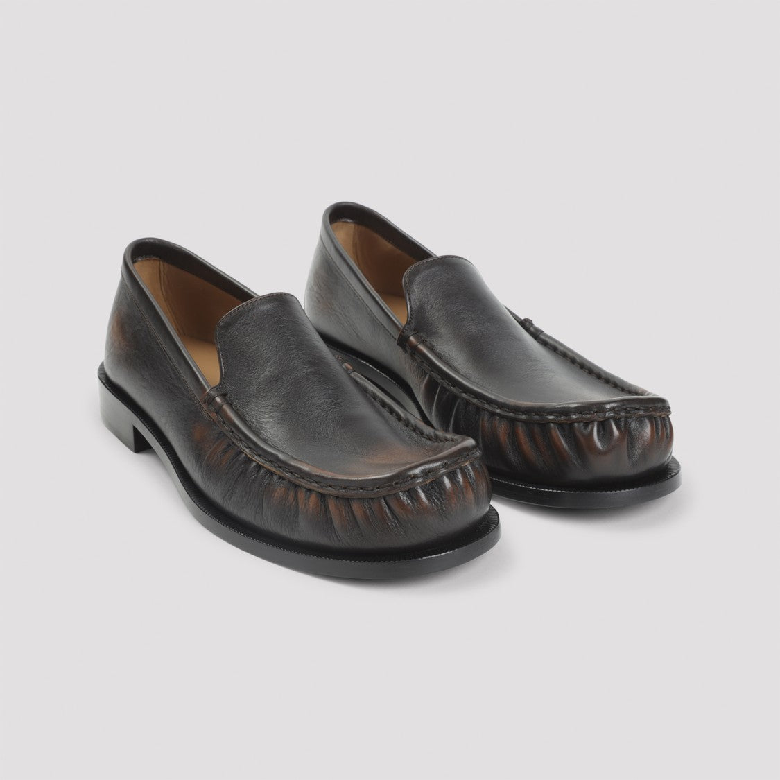 Dries Van Noten Brown Calf Leather Loafers With Rounded Moc Toe Design