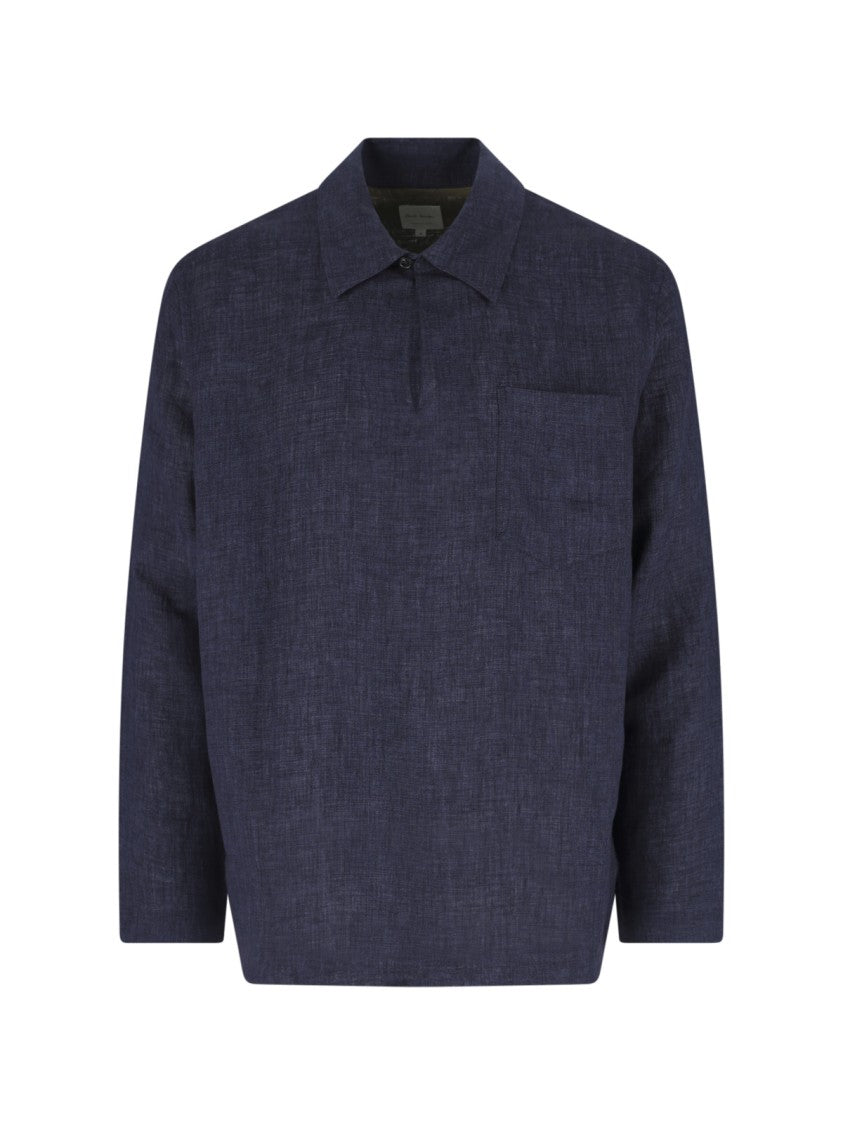 Paul Smith Navy Blue Classic Collar Linen Shirt