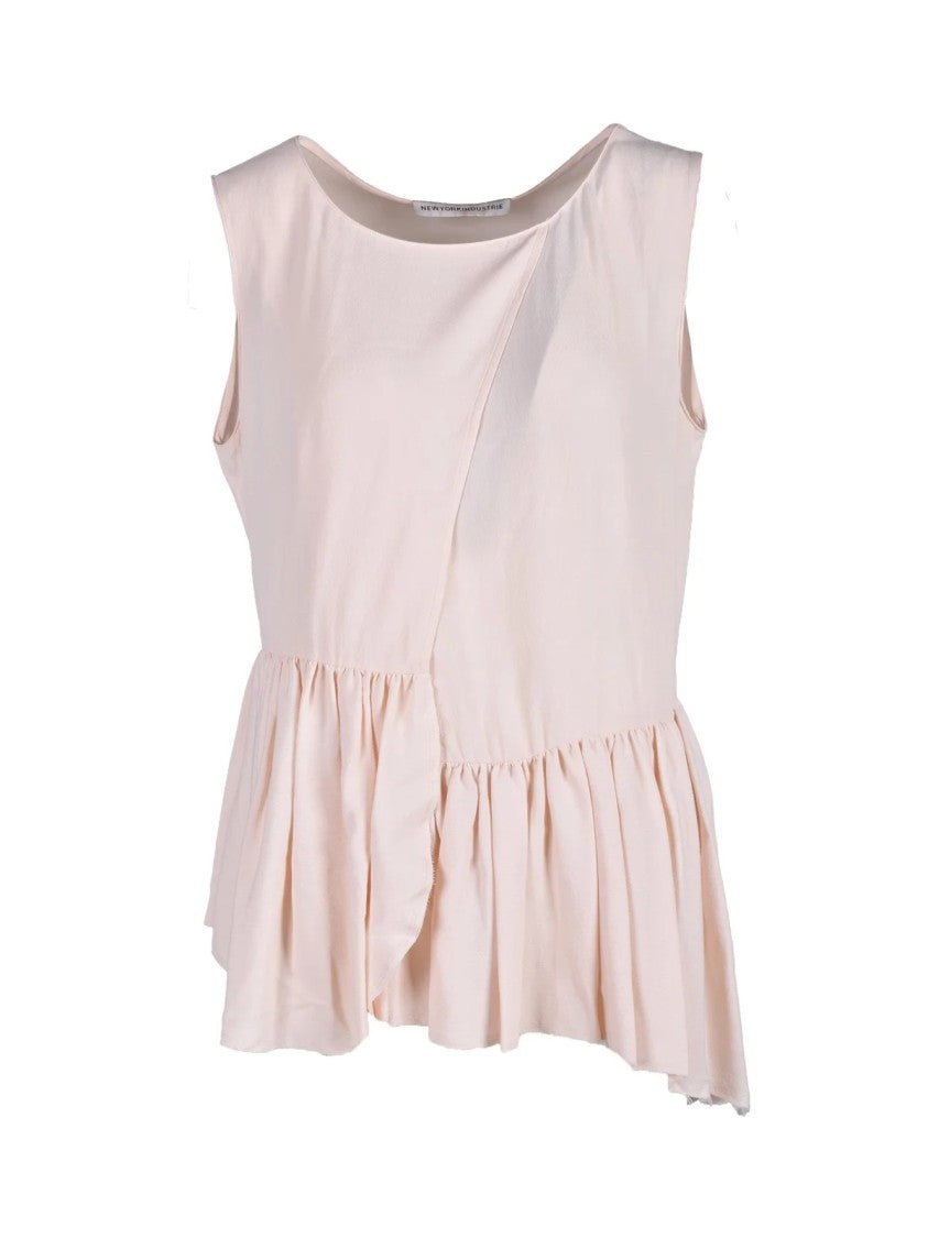 New York Industrie Pink Asymmetrical Peplum Hem Viscose Blouse