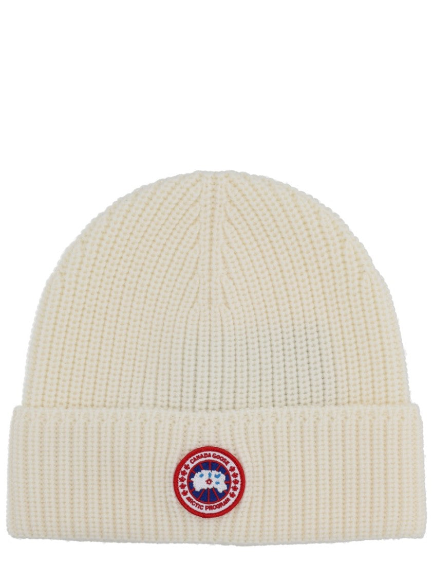 Canada Goose Ribbed Knit Beanie With Logo Patch
