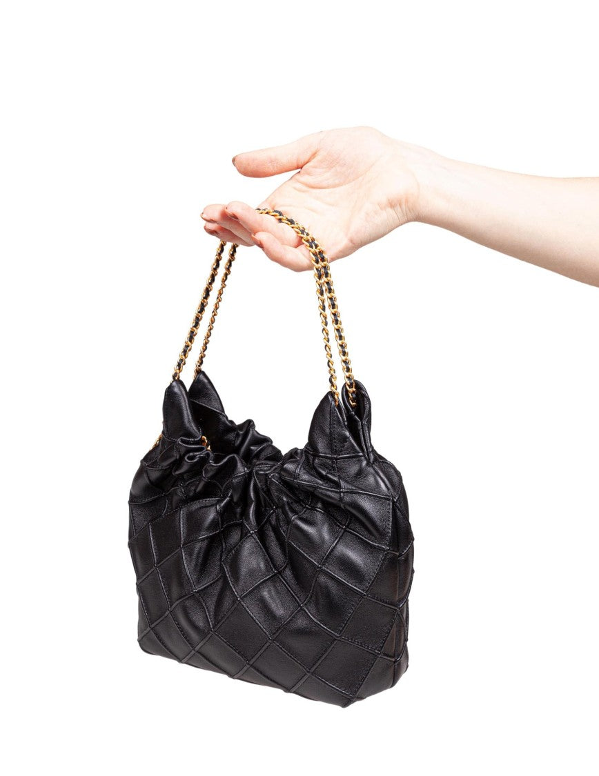 Tory Burch Black Fleming Mini Hobo Leather Bag
