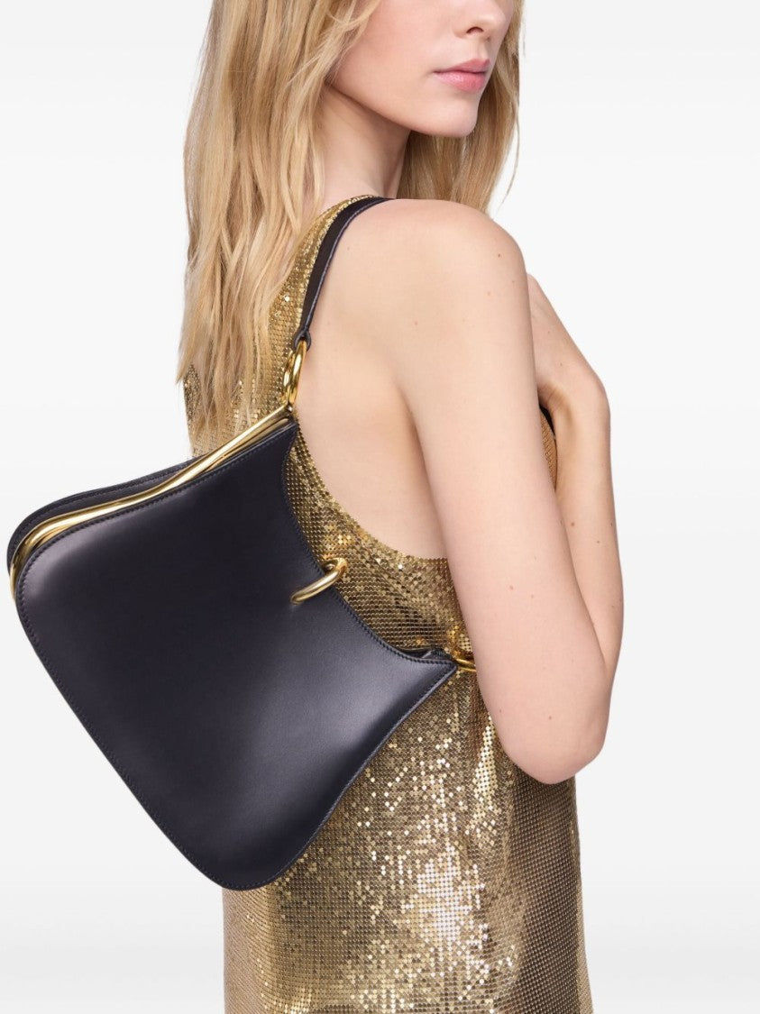 Rabanne Curved Leather Shoulder Bag With Brass Hardware