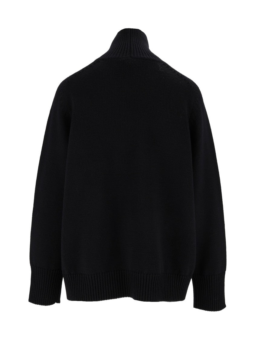 Fabiana Filippi Navy High-Neck Cropped Merino Wool Sweater