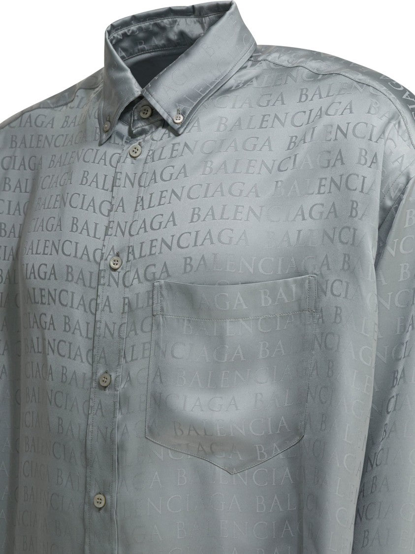 Balenciaga Lightweight Grey Balenciaga Shirt With Subtle Logo Pattern
