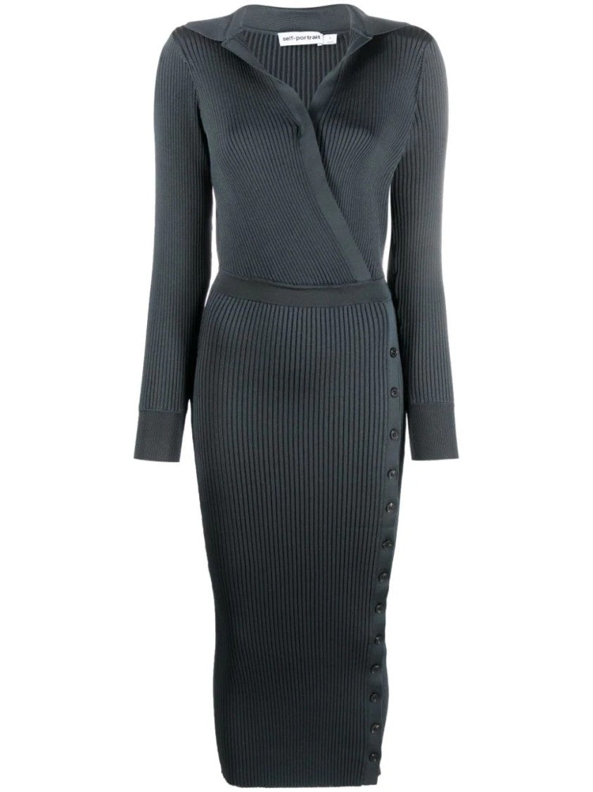 Self-Portrait Grey Knit Midi Dress