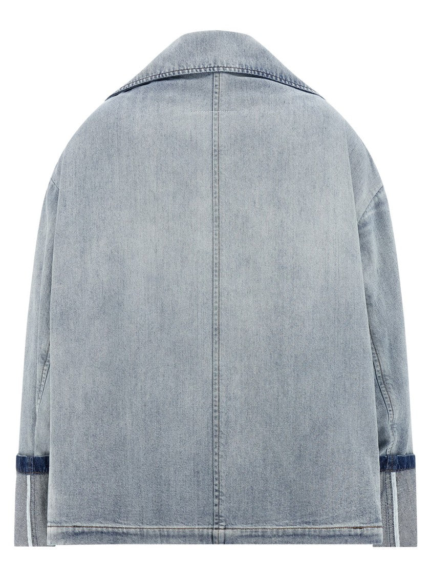 Mm6 By Maison Margiela Cotton Denim Double-Breasted Jacket With Asymmetric Hem