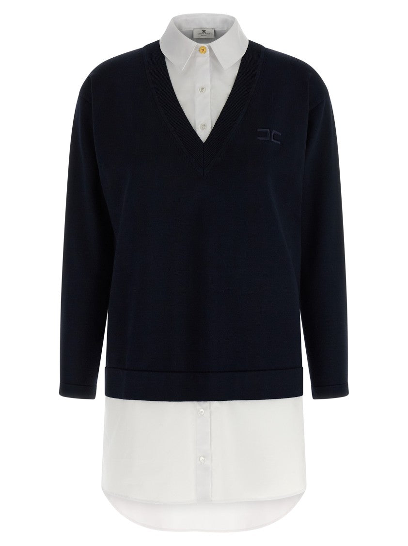 Elisabetta Franchi Multi-Layer Mini Dress With V-Neck Knit Top And Cotton Poplin Underlayer