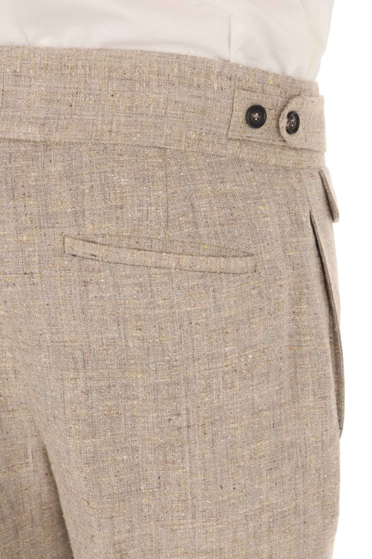 Ballantyne Linen-Silk Banded Waist Straight-Leg Pants