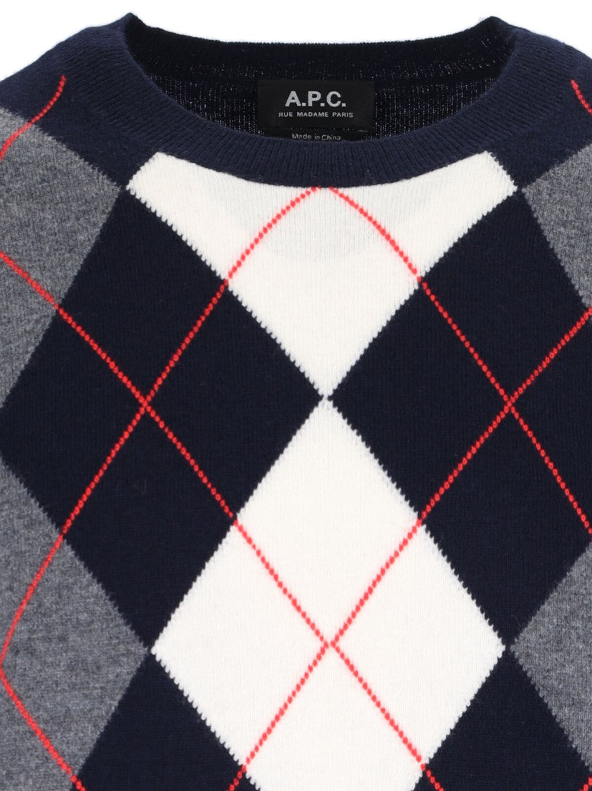 A.P.C. Blue Check Pattern Virgin Wool Sweater