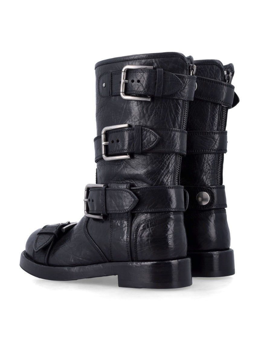 Dolce & Gabbana Black Leather Biker Boots With Buckles